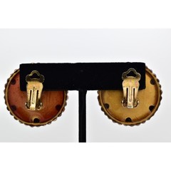 Bellini Formart Vintage Crystal Clip On Earrings Round Tiger Signed 1980s BinBK