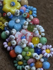 Vintage Seed Bead Flower Brooch C Clasp Fabric Back Pin Artisan MCM