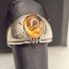 Vintage Clark & Coombs Sterling Silver Ring Amber Glass Cabochon Size 11.75