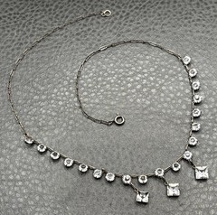 Vintage Art Deco Sterling Silver Open Back Crystal Choker Necklace Dangle 16”