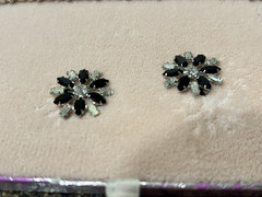 Vintage B David Jewelry Set Bracelet Earrings Black Jet Crystal Starburst Box
