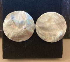 Vintage MOTHER OF PEARL Earrings Large Abalone Circles Pierced post Mermaid BOHO