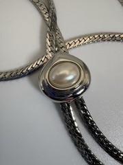 Rare Monet Slide Necklace Silver Tone Tassel Textured Metal Adjustable Size Bolo