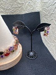 Gold Over Sterling Silver Multi Color Stones 7” bracelet & Earring Set