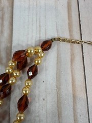 Vintage Cream Color Pearl and Acrylic Amber 3 Strand Chocker Necklace