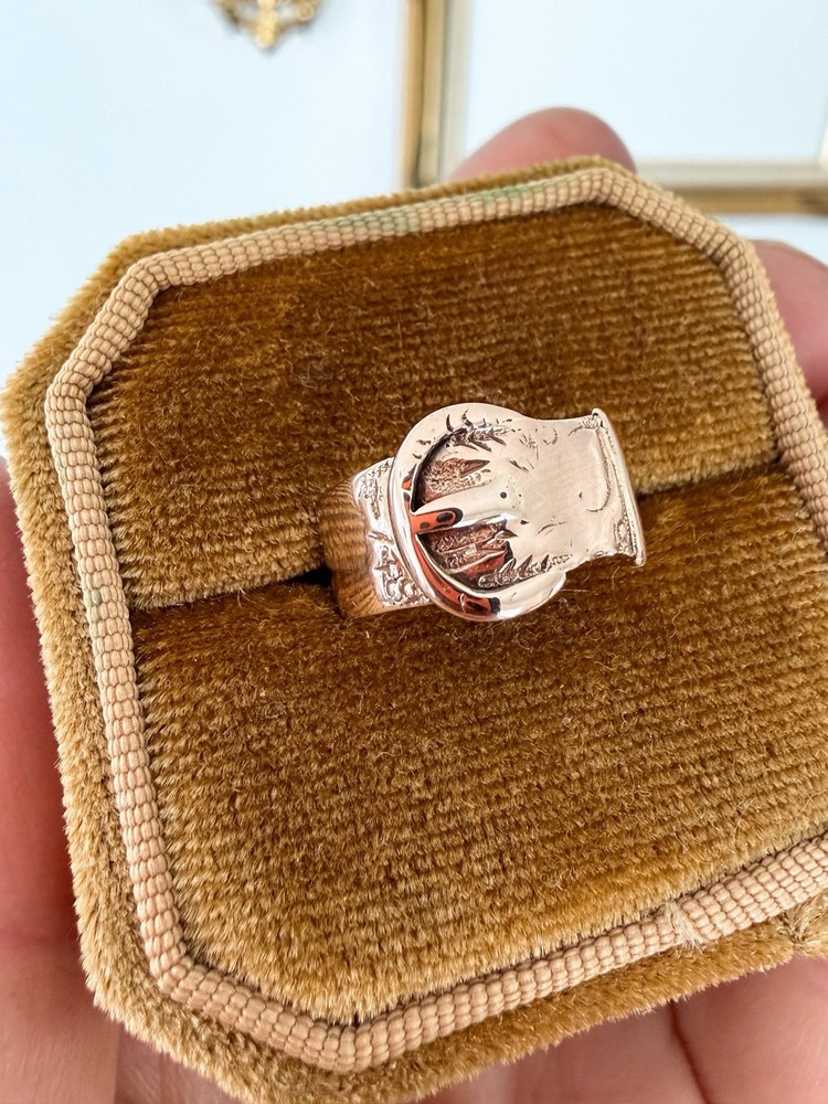 Antique Victorian Buckle Cigar Band Ring European 9K Gold Hallmarked Size 5