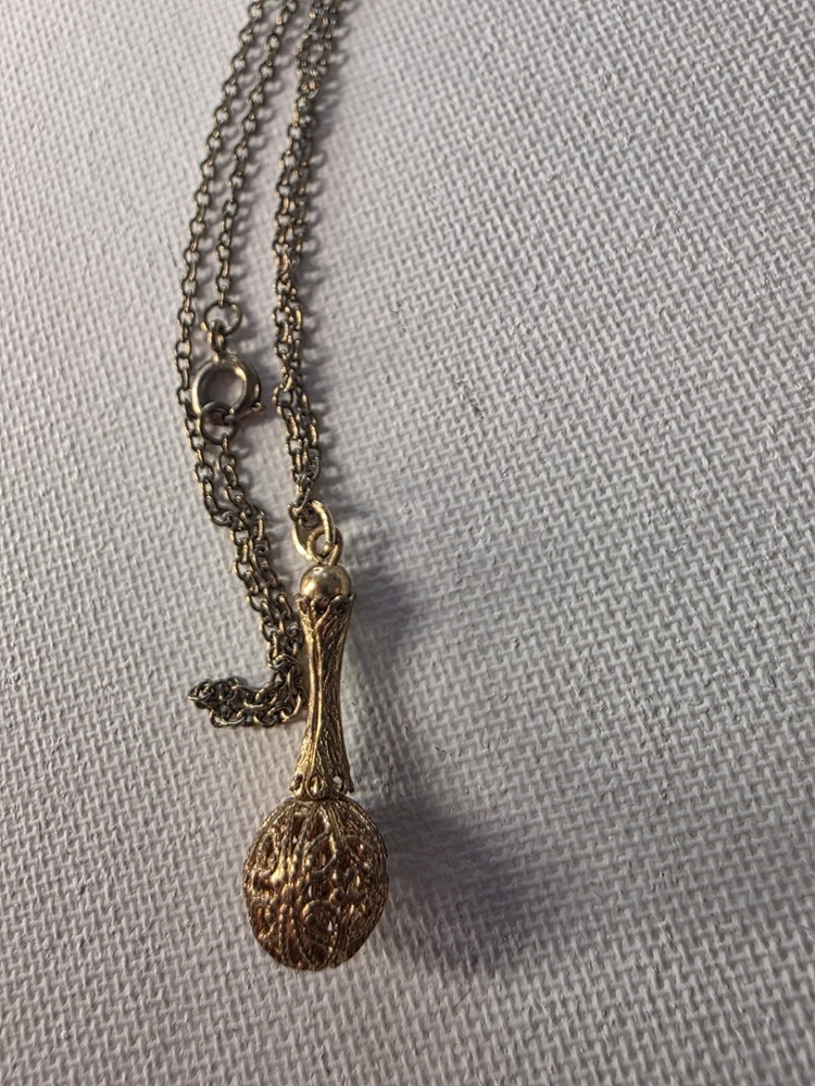 Gold Plated Victorian Filigree Bead Drop Necklace Vintage Cable Chain Old Stock