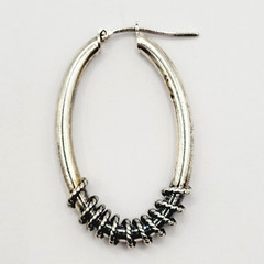 Oval Hoop with Rope Wire Twist Bottom Silver Tone Italy Vintage Earrings