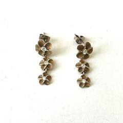 2W 925 Sterling Silver Rhinestone Floral Dangle Earrings Vintage Classic Grandma