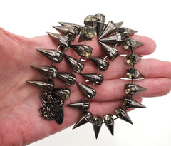 Vintage Cara NY Gunmetal Spike Rhinestone Necklace Smoky Gray Gothic Statement