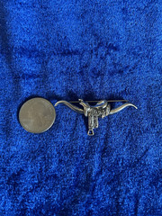 Vintage Estate Sterling Silver Texas Longhorn & Saddle Beau Brooch Rare !