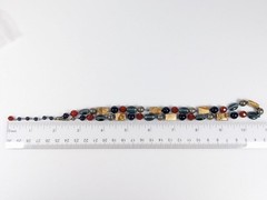 Vtg Natural Stone and Glass Silver Tone Hand Knotted Bead Necklace Blue Brown