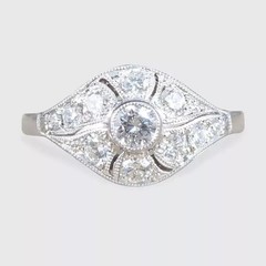 1920s Art Nouveau Style LabCreated Diamond Edwardian Engagement 14K Gold FN Ring