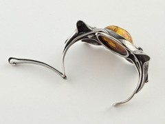 Vintage Sterling Silver Polish Baltic Amber Flower Setting Bangle Bracelet 7 In