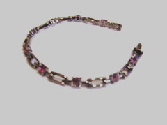 Vtg. 1990’s, Purple Genuine Crystals, Gun Metal Grey Panel Link 71/4″ L Bracelet
