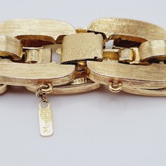 Monet Chunky Square Link Gold Tone Brush Finish Vintage Bracelet No Safety Chain
