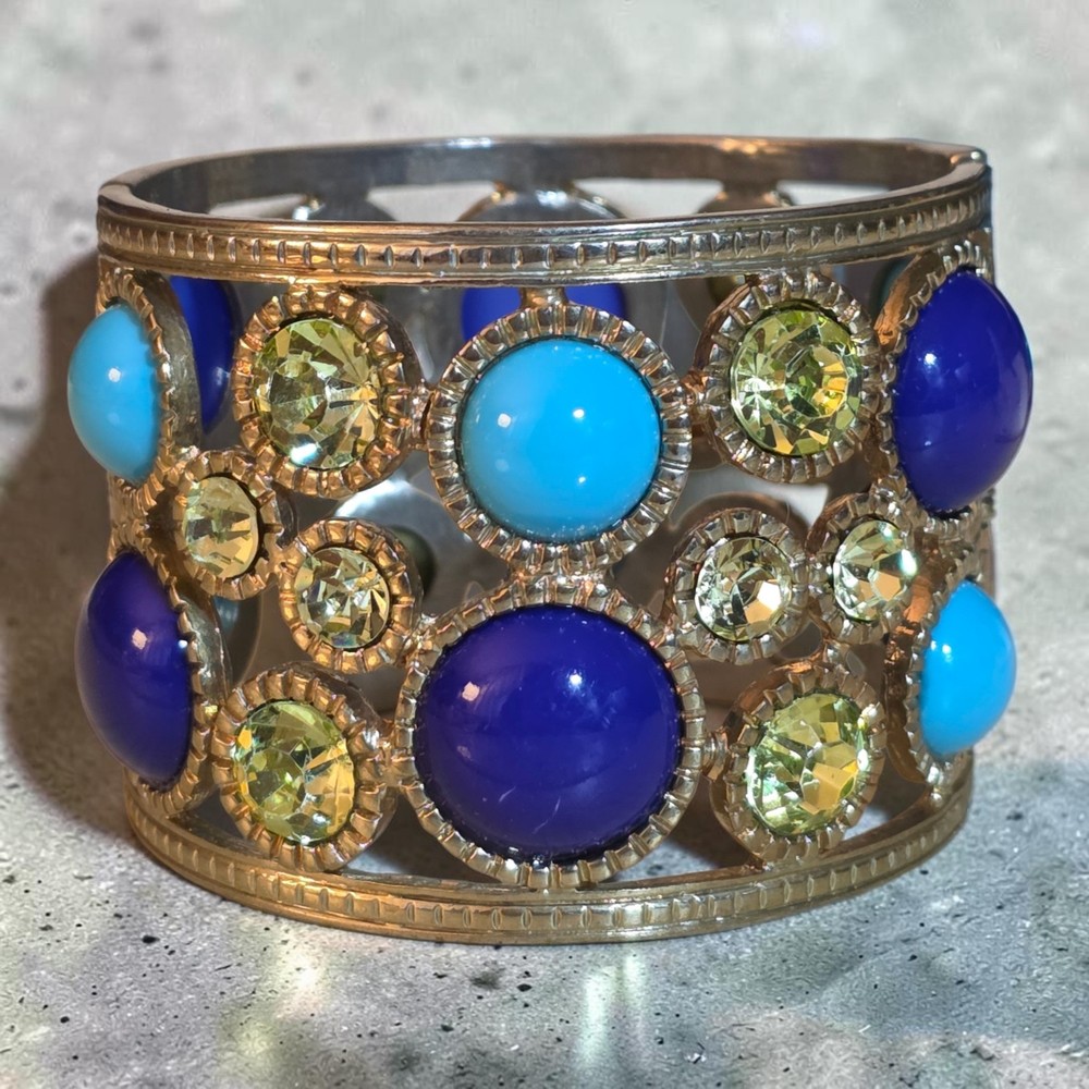 VINTAGE KENNETH JAY LANE KJL KENNETH LANE CABOCHON LATTICE CUFF BRACELET 60s-70s