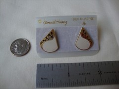 VINTAGE SAMUEL HUANG CLOISONNE RETRO ABSTRACT TEARDROP BROWN & BEIGE EARRINGS