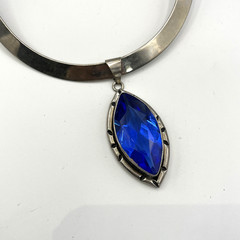 Alpaca Silver Mexico Collar Choker Crystal Pendant Necklace