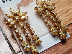 VINTAGE * STERLING SILVER (925) * EARRINGS 1″- GOLD PLATE on SILVER, CITRINE