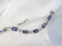 Vintage Sterling Silver 925 Lab Created Tanzanite Station Tennis Bracelet 7″