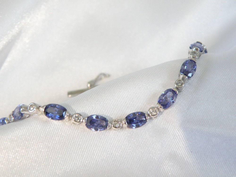 Vintage Sterling Silver 925 Lab Created Tanzanite Station Tennis Bracelet 7″