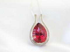 Sterling Silver 925 Pink Topaz Large Slide Pendant Necklace