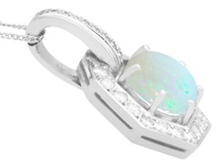 Vintage 1.65 Ct Opal and 0.68 Ct Diamond, 18k White Gold Pendant, Circa 1960