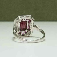 Art Deco Style Ruby & Lab Created Diamond Engagement Ring 14k White Gold Finish