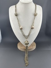 Vintage Tassel Necklace Faux Pearl Beaded Gold Tone Signed Bijoux Terner 21”