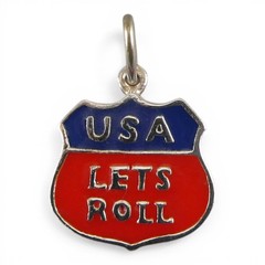 Sterling Silver LETS ROLL Charm for Bracelet Red Blue Enamel USA Pendant Shield