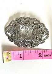 Vintage Art Deco Marcasite Style Monogram Brooch Pin Retro Victorian Revival EUC