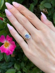 Vintage 10k Tanzanite Diamond Halo Cocktail Ring Yellow Gold Sz 7 Natural RG5078