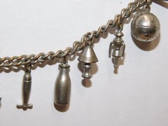 S1 Vintage Retro Silver Tone Chain Link (12) Charm Bracelet Sports