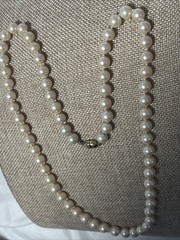 Vintage 90s MONET Signed classic Simulated pearl Necklace VTG 23” ~5mm Gold Tone