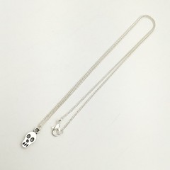 Silver Tone Costume Dainty Skull Charm Pendant Curb Chain Necklace 18” #21
