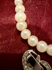 Vintage CORO Graduated Faux Pearl Necklace Rhinestone Clasp MCM 17.75” Signed