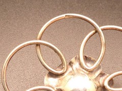 Vintage Mid Century Sterling Silver Interlocking Loop Wire 3D Rose Flower Brooch