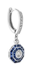 Art Deco Style Lab Created Diamond & Sapphire Wedding 14K White Gold FN Earrings