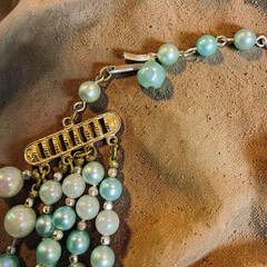 Vintage Japan 6 Strand Aqua Seafoam Glass & Acrylic Bead Necklace Statement Bib