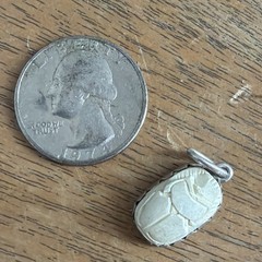 Vintage 925 Sterling Silver Egyptian Revival White Scarab Pendant