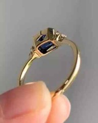 Art Deco Style Emerald Cut Sapphire Lab Created Diamond 14K Gold FN Wedding Ring