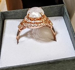 Vintage Cabachon Moonstone CZ Rose Gold 925 Sterling Statement Estate Ring 8.25