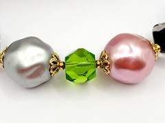 Colorful Glass & Faux Pearl Style Multi Color Shape Bead Vintage Necklace 21 In