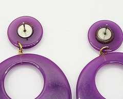 Purple Curvy Hoop w Button Stud Retro Style Vtg 1980s Costume Pierced Earrings