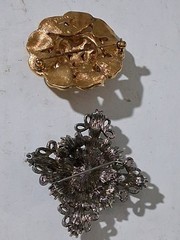 Vtg Costume Jewelry (4) Brooches Lot Signed Unsigned Rhinestone Missing