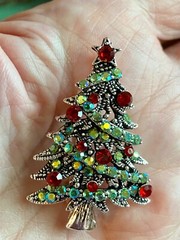 Green AB Rhinestone Christmas Tree Brooch 1.8X1.2 inches
