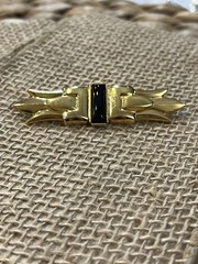Vintage Gold Tone Rectangular ART DECO Faux Black Onyx Brooch Pin 2.5″