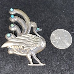 Vtg Peacock Pin Marked Silver Mexico With Turquoise Appox. 33gr Dimensional