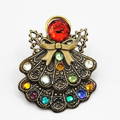 Angel Double Skirt Rhinestone Filled Filigree Wings Gold Tone Pin Lapel Family